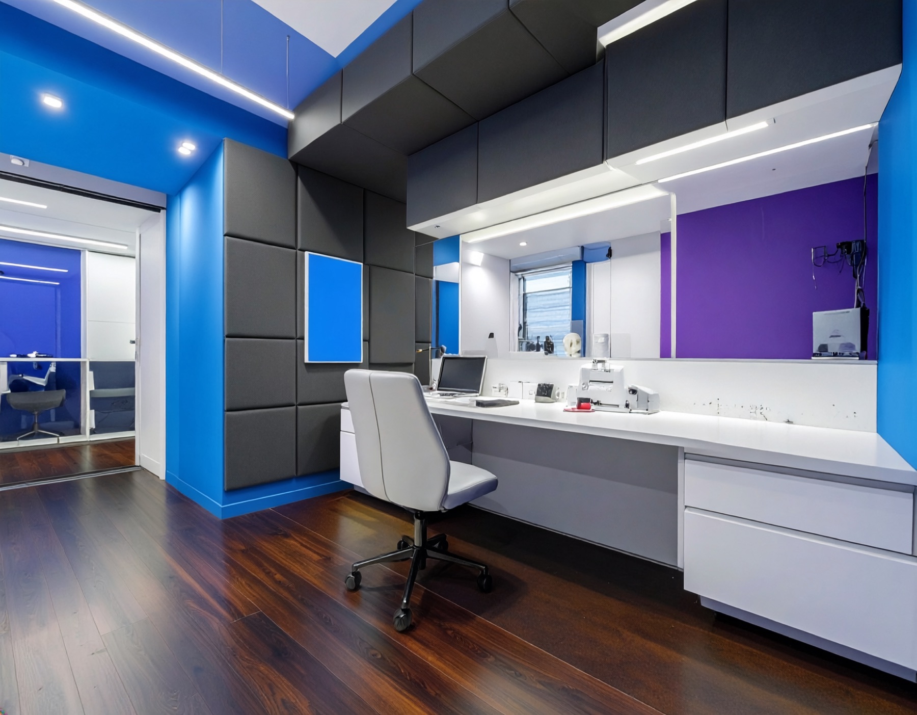 Kleurstudie verzadigd blauw met antraciet panelen